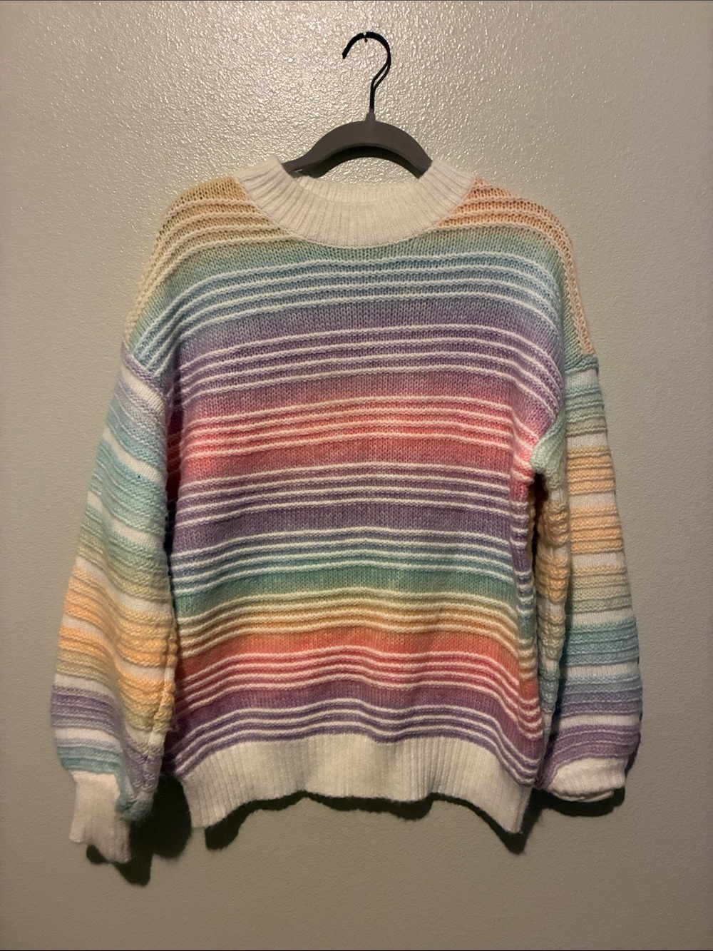 Pastel Rainbow Striped Crewneck Sweater - Multicolor